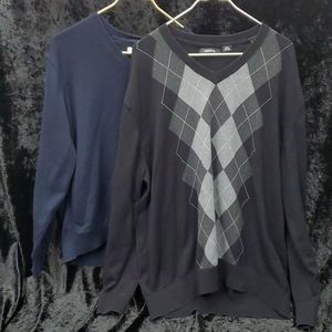 Men's Navy Ben Sherman XXL and Black Claiborne 2XLT Cotton V Neck Sweaters